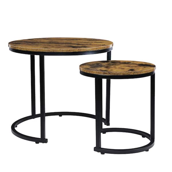CIPACHO 26.62 in. Brown Round Wood Nesting End Table with Metal Frame