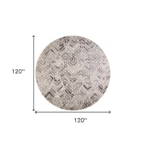 10' Round Gray and Ivory Geometric Area Rug