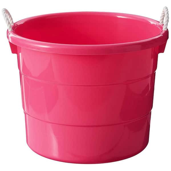 Homz Plastic 18 gal. Utility Bucket Tub Container with Rope Handles, Pink (4-Pack)