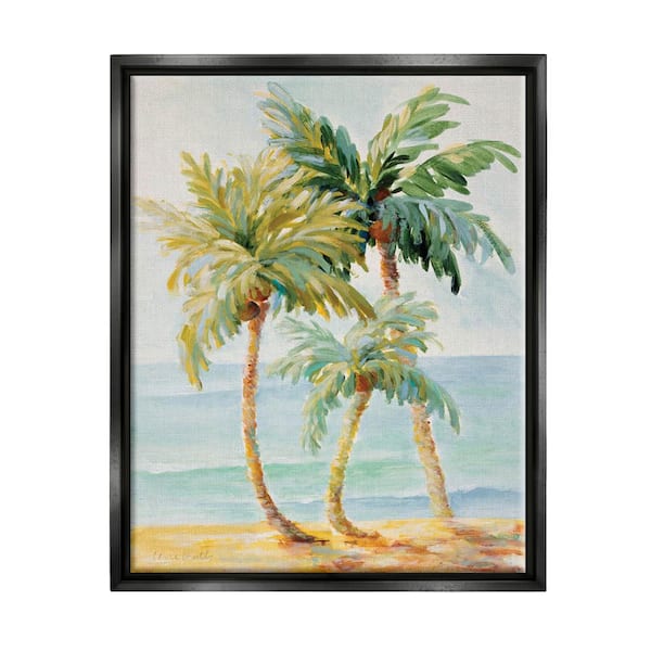 The Stupell Home Decor Collection Tropical Palm Trees on Coastal Beach Sand by Lanie Loreth Floater Frame Nature Wall Art Print 17 in. x 21 in.