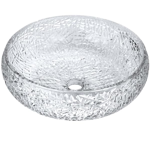 Diamante 16.5 in. Vessel Bathroom Sink Diamond in Clear Crystal Glass