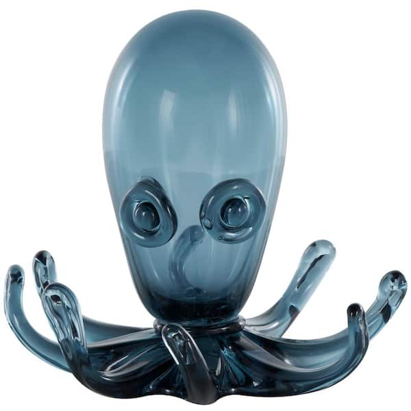 Litton Lane Dark Blue Glass Cute Ombre Octopus Sculpture with Curved Tentacles