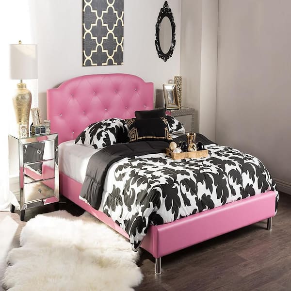 Pink Frame Queen Size Platform Bed, Modern 3-Piece Bedroom Set, Contemporary Nightstand and Bed Set