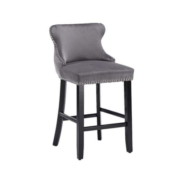 Donason 37 in. Gray Low Back Wood Frame 26.7 in. Cushioned Bar Stool with Velvet seat (Set of 2)
