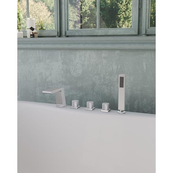 EVERSTEIN 3-Handle Tub-Mount Roman Tub Faucet with Hand Shower in Brushed Nickel