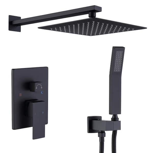 1-Spray 10 in. Dual Shower Head Wall Mounted Fixed and Handheld Shower Head 2.5 GPM in Matte Black
