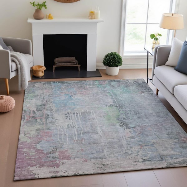 Mayfield Premium Machine Washable Abstract AMF1233 Blue 3 ft. x 5 ft. Area Rug