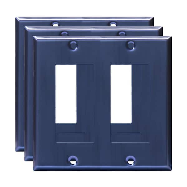 2-Gang Brushed Blue Decorator/Rocker Outlet Metal Wall Plate, 3-Pack