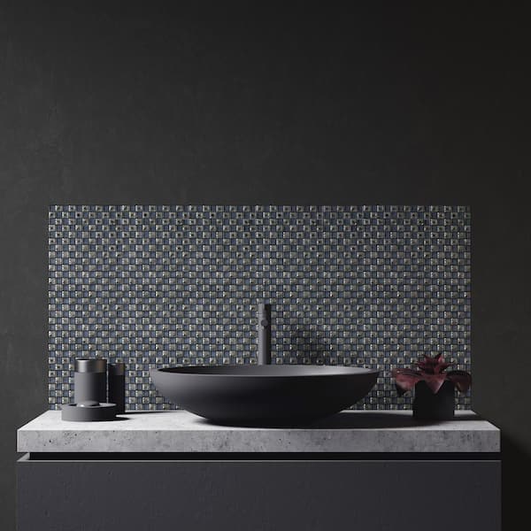 Glass Backsplash Tile Black & Silver Metallic Mosaic Wall Tiles TC044 Small  Kitchen and Bathroom Decor Tile 