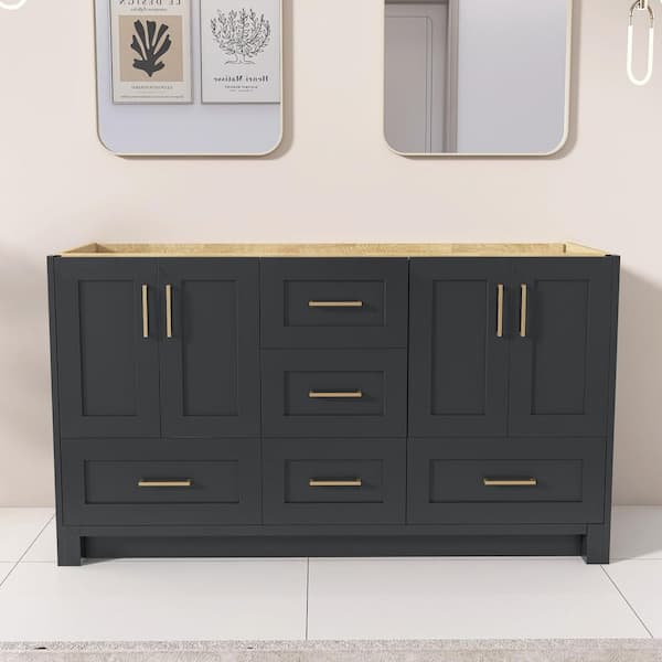 NTQ 60 in. W x 21.5 in. D x 33.5 in. H Bath Vanity Cabinet Without Top Morden Style Solid Wood Bathroom Vanity in Gray