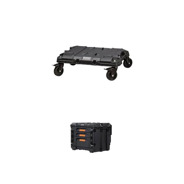 Dolly 24 in. x 18 in. Black Modular Tool Cart and Pro Gear 14.6 in. Black Resin 3 Drawer Tool Box Combo