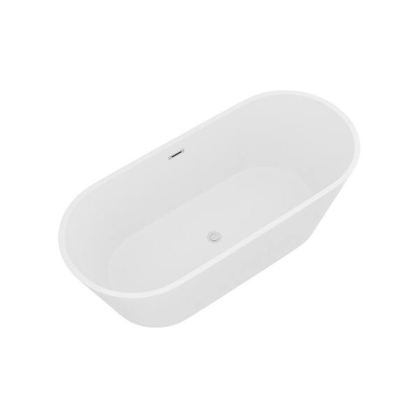 63 in. x 29.5 in. Soaking Bathtub with Center Drain in Gloss White with Chrome Overflow and Pop-Up Drain