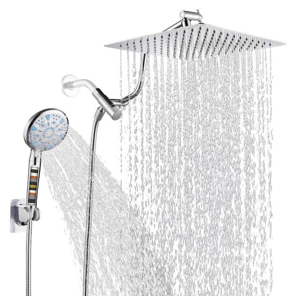 Heemli Rainfull 2-in-1 9-Spray Patterns with 1.8 GPM 12 in. Wall Mount Dual Shower Head and Handheld Shower Head in Chrome