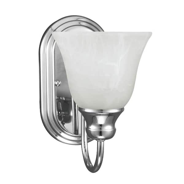 Generation Lighting Windgate 1-Light Chrome Wall/Bath Sconce with White Alabaster Glass
