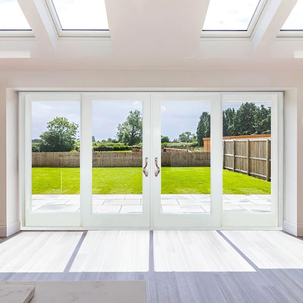144 in. x 80 in. White SPLS Fiberglass Full Lite LoE Glass Sliding Patio Door
