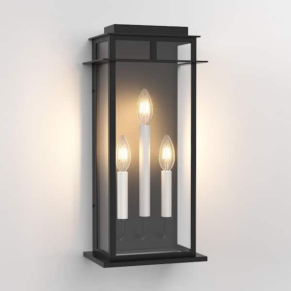 Decorators 19.5 in. 3-Light Sand Grain Black Dusk to Dawn Outdoor Hardwired Wall Lantern Scone with No Bulbs Included