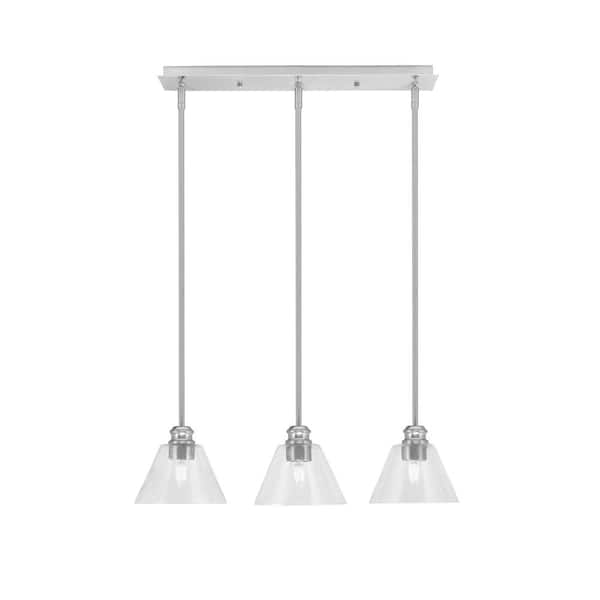 Unbranded Albany 60-Watt 3-Light Brushed Nickel Linear Pendant Light with Clear Bubble Glass Shades and No Bulbs Included
