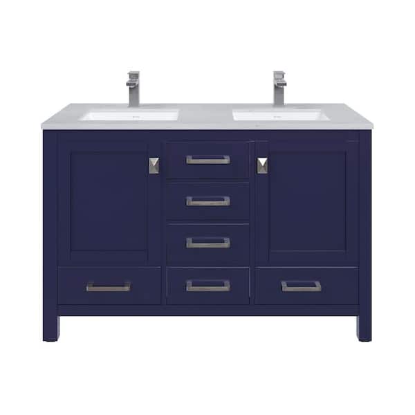 Eviva London 54-in Blue Undermount Single Sink Bathroom Vanity with White Quartz Top