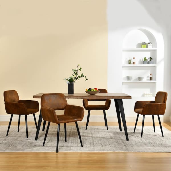 MAYFAIR Brown Suede Upholstered Dining Chair with Black Metal Legs and High Back (Set of 4)