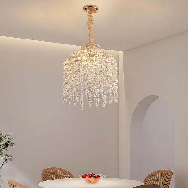 Modern Waterfall 5-Light Crystal Round Gold Chandelier for Dining Room ...