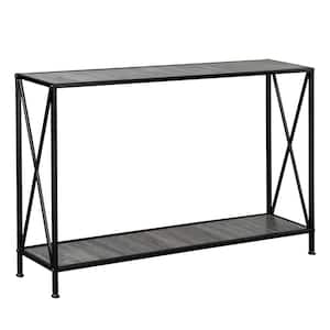 Artisasset 47.2 in. Grey Standard Rectangle Wood Wrought Iron Base Console Table with 2-Layers