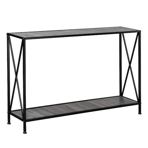 Karl home Artisasset 47.2 in. Grey Standard Rectangle Wood Wrought Iron Base Console Table with 2-Layers