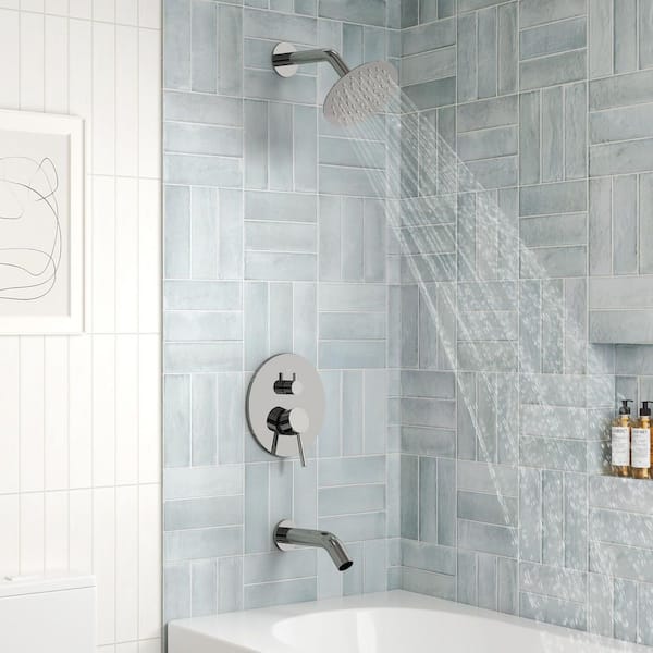 Round 6 in. Modern Minimalist Single Handle 2-Spray Tub and Shower Faucet 2.5 GPM in Chrome Valve Included