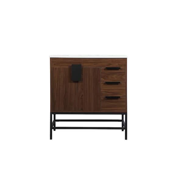 Unbranded Timeless Home 32 in. W x 22 in. D x 33.5 in. H Bath Vanity in Walnut with Ivory White Engineered Stone Top