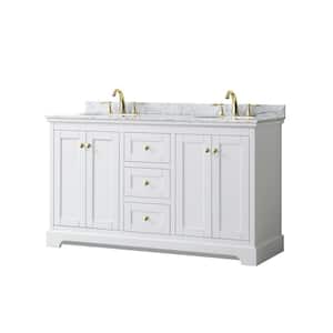 Avery 60 in. W x 22 in. D x 35 in. H Double Sink Bath Vanity in White with White Carrara Marble Top