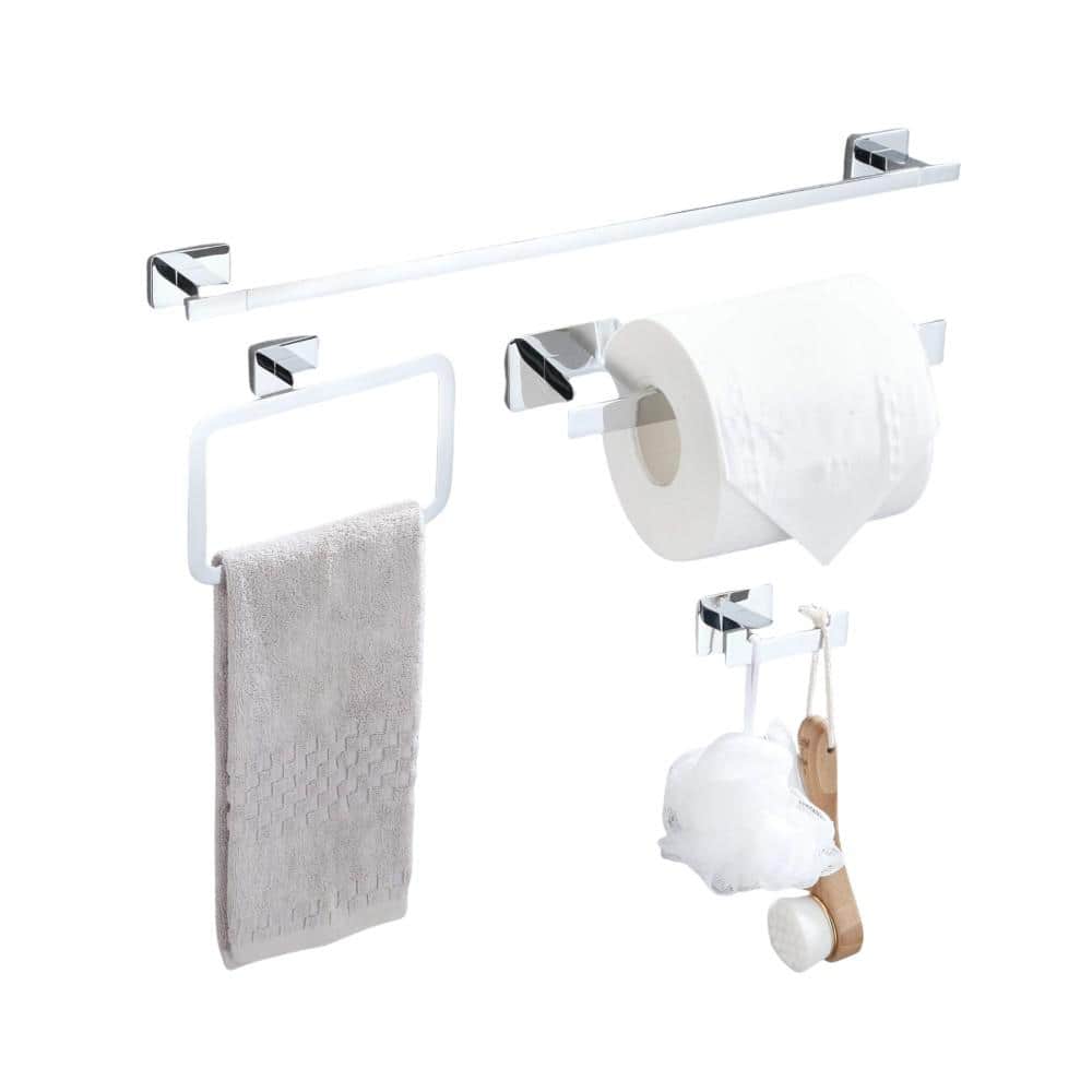 Premium 4-Piece Bath Hardware Set with 18  Towel Bar, Square Towel Ring,