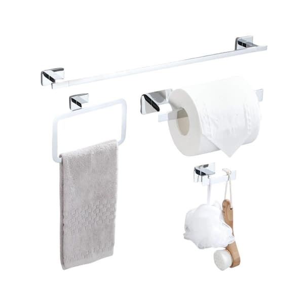 Unbranded Premium 4-Piece Bath Hardware Set with 18 " Towel Bar, Square Towel Ring, Toilet Paper Holder, Robe Towel Hook in Chrome