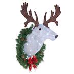 30 in. Crystal Coiling with White Glittered Moose Head and Wreath with 70 Cool White LED Lights