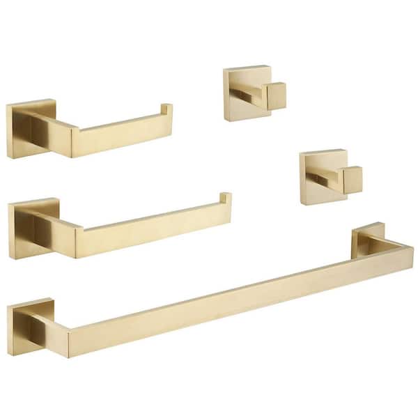 Unbranded 5-Piece Bath Hardware Set Bathroom Accessories Set with Towel Hooks Toilet Paper Holder and Towel Bar in Brushed Gold