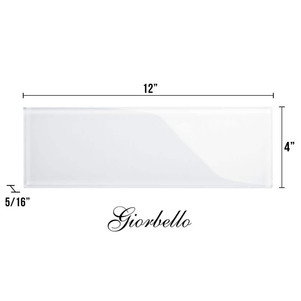 Bright White Glass Subway 4" x 12" Wall Tile