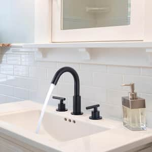 8 in.3 Hole Installation 2 Handle Widespread Bathroom Faucet with Pop-up Drain and 360° Swivel Spout in Matte Black