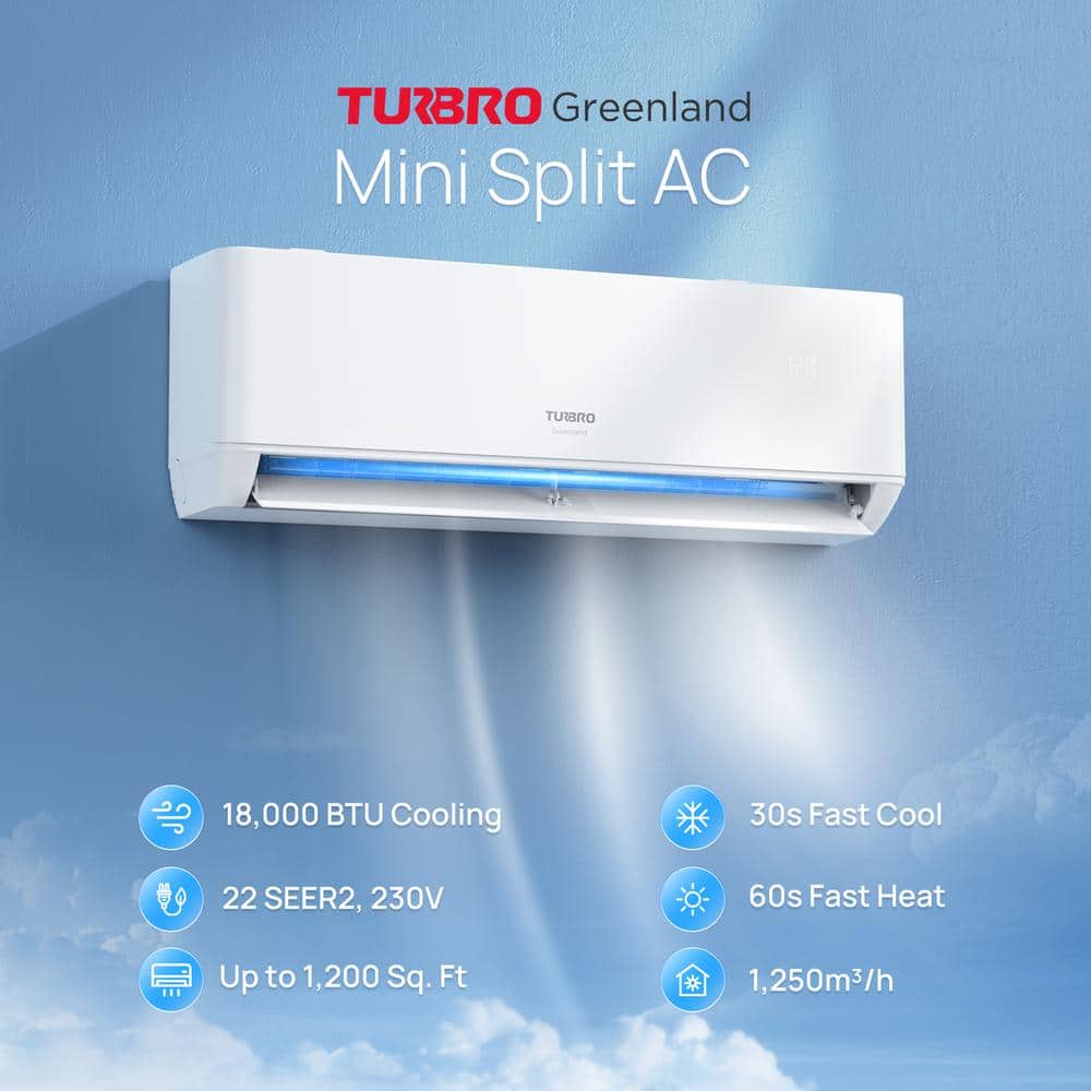 TURBRO 18,000 BTU White Inverter Mini Split AC with Heat Pump