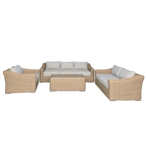 Tulum 4-Piece Deep Seating Set Outdoor Patio Furniture Durable Rattan Wicker Conversation Set Light Grey Olefin Cushions
