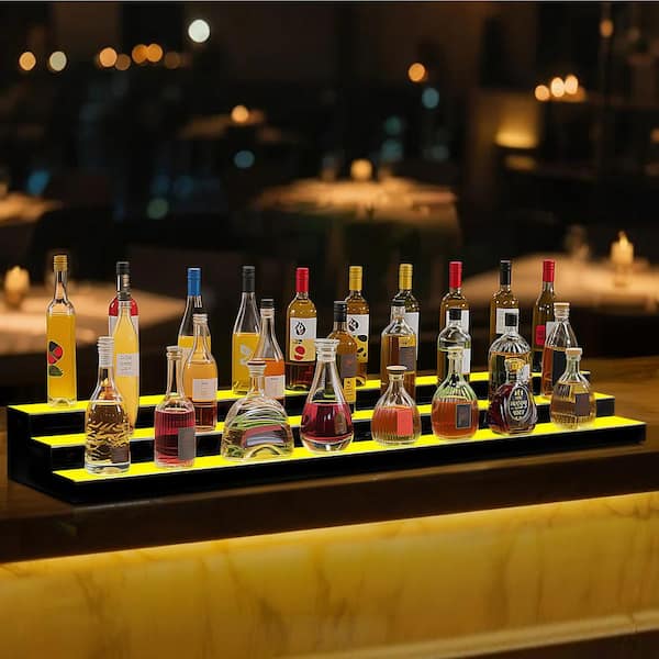 6.3 in. H x 11.8 in. 52-Bottle Capacity, Multi-Colored LED Lighted Liquor Bottle Display, 3-Tier 70 in.