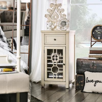 Ivanhoe 17 in. Antique White Rectangle Wood Side Table with 1-Drawer