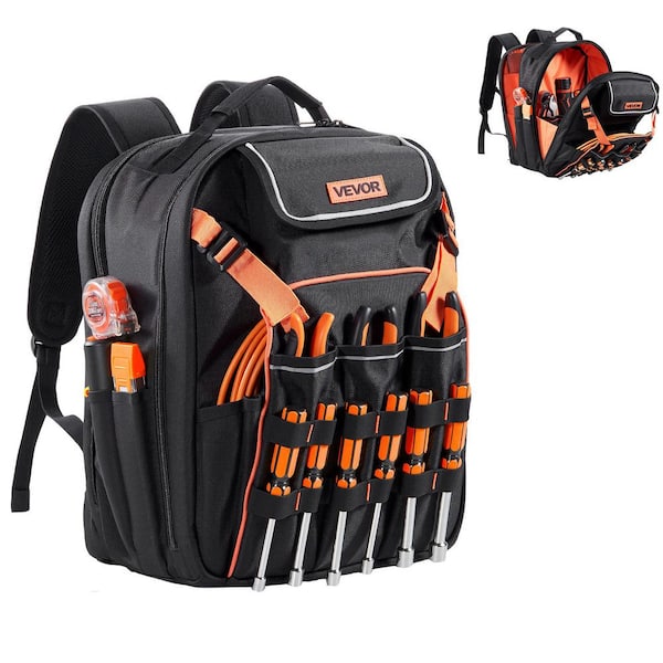 Tool Backpack, 45 Pockets, Heavy-duty Tools Storage Organizer Work Bags with Laptop Compartment & Fabric Basee