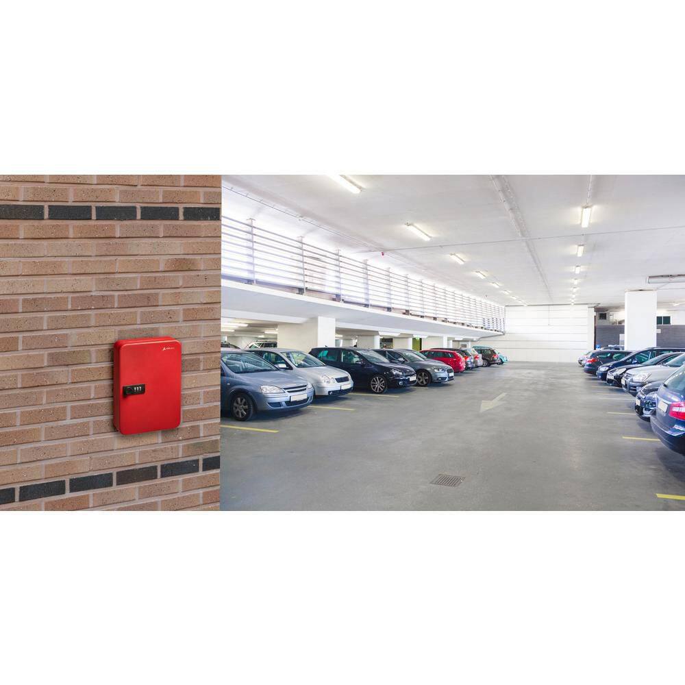 Red Steel Wall-Mount 48-Key Combination Lock Cabinet