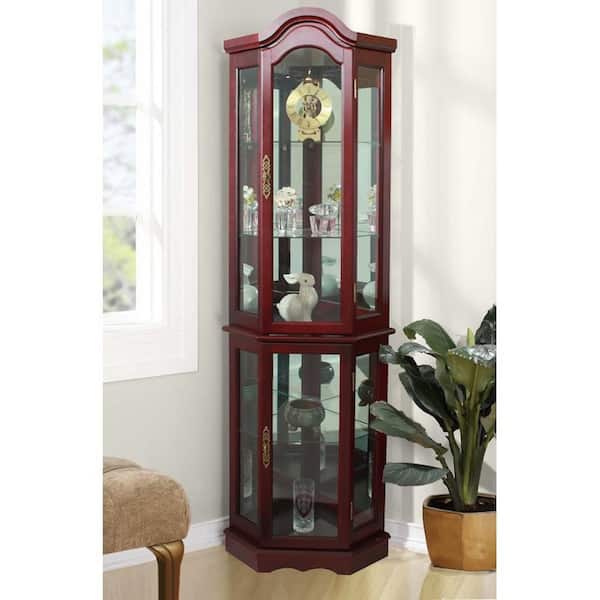 JENLEA INC Floor Standing Cherry 5-Sided Lighted Curio Cabinet