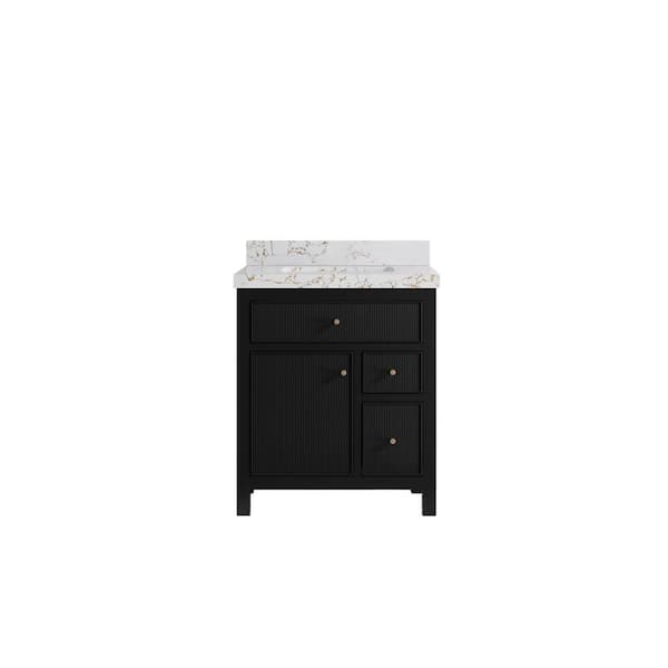 Willow Collections Sonoma 30 in. Single Sink Freestanding Black Bath Vanity with Viola Gold Quartz Top Unassembled