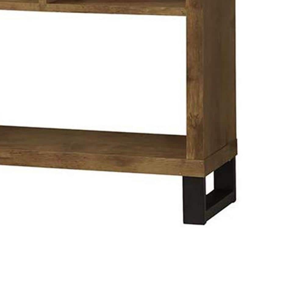 Antique Nutmeg Brown Wood and Metal Bookcase with Multiple Shelves