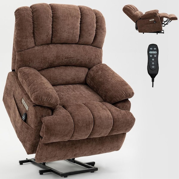 Brown Power Lift Recliner Chair with 23 in. Wide Seat and High Back, Chenille Upholstery, Massage and Heat