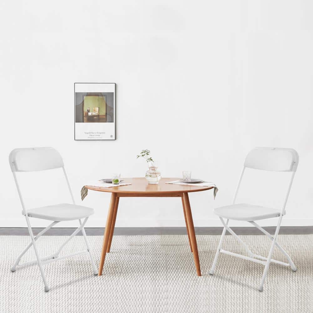 10 Pack White Plastic Folding Utility Chairs with Metal Frame