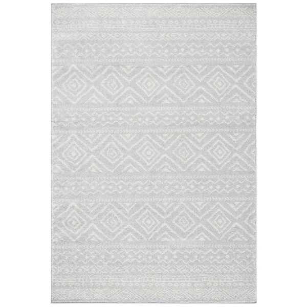 Tulum 3 ft. x 5 ft. Light Gray/Ivory Striped Geometric Diamonds Area Rug