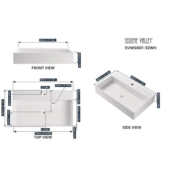 Serene Valley SVWS615-32WH 32 in. Wall-Mount or Countertop Bathroom Vanity with Flat Top and Storage Space Sink Finish: White