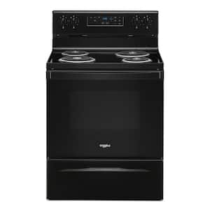 30 in. 4.8 cu. ft. 4-Burner Electric Range with Self-Cleaning in Black with Storage Drawer
