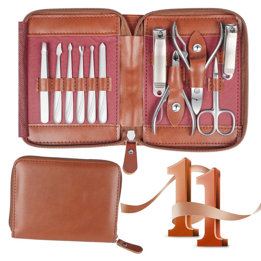 1-Piece Bathroom Accessory Set in Brown, 11 in 1 Stainless Steel Nail Clippers for Men, Manicure Kit for Women price history on PriceWatchPro